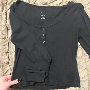 A New Day Black Fitted Buttoned Blouse
